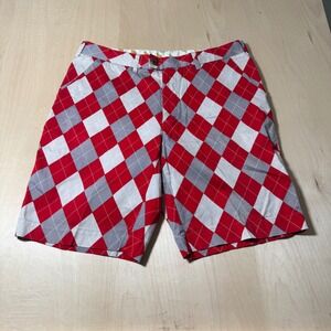 Loudmouth Mens Argyle Golf Shorts Size 38 Red‎ Gray White Patterned